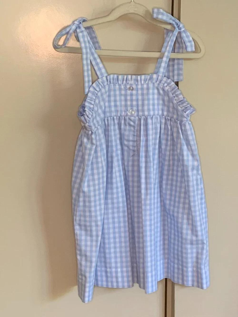 Stitchy Fish Blue Gingham Flamingo Smocked Dress 4T Tie Shoulder Summer - Picture 2 of 4